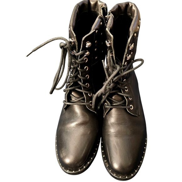 Fabianelli Black Studded Lace-Up Combat Boots With Side Zipper size 7 - Picture 6 of 9